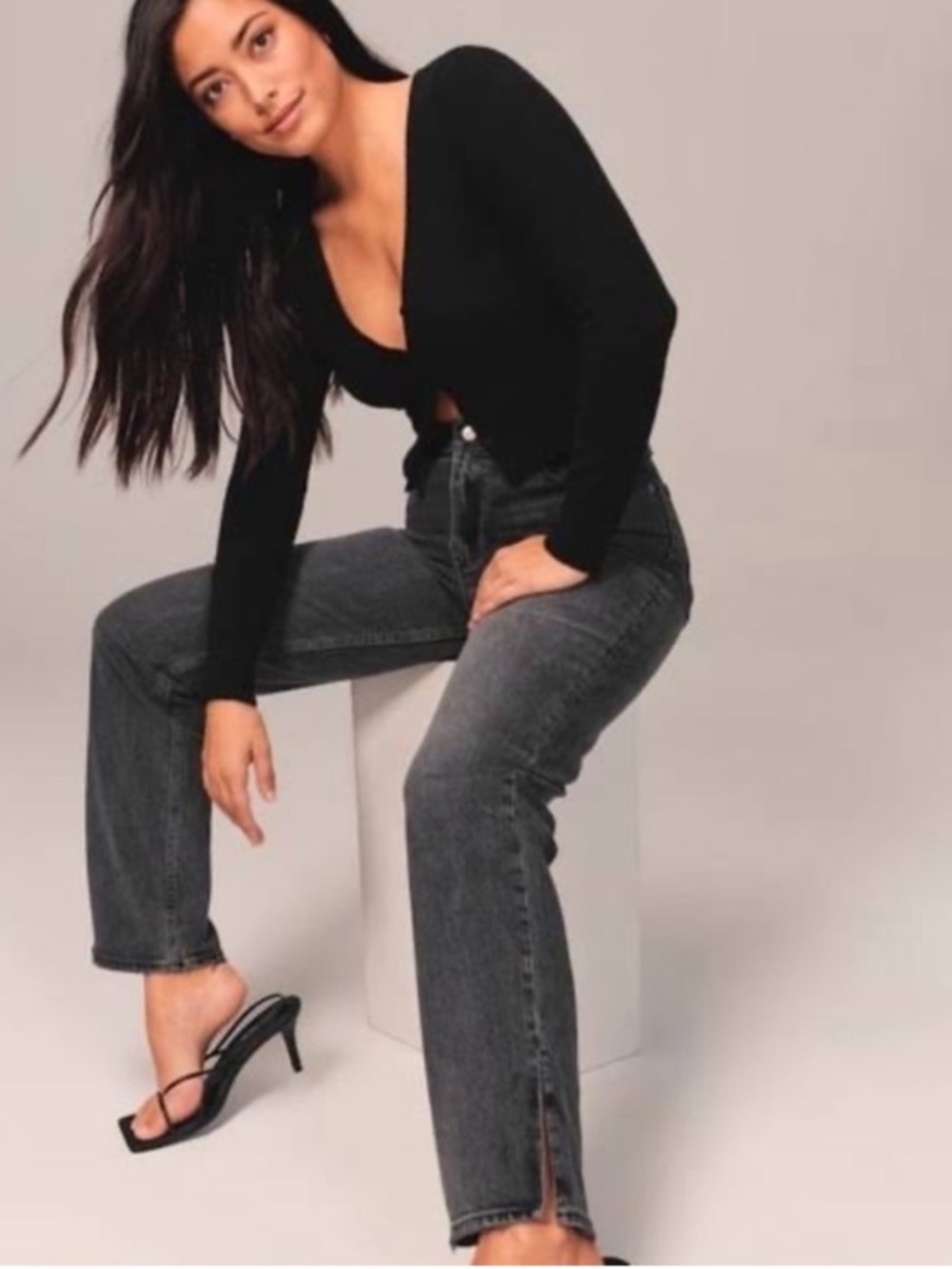 Abercrombie & Fitch Women's Straight-Leg Jeans in Washed Black